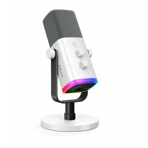 Динамический USB микрофон Fifine K651 с RGB подсветкой в комплекте с шок-маунтом и микрофонной стойкой черный 7600₽