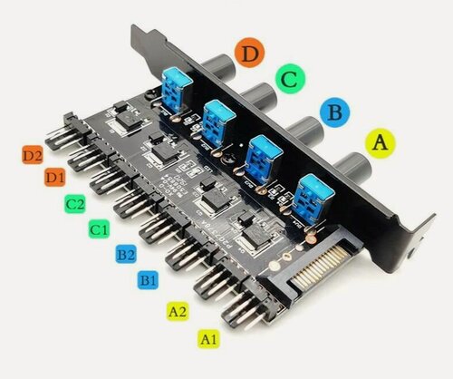 Изображение товара 4 регулировки скорости кулера: 8 вентиляторов 3 или 4 pin. Контроллер с питанием от SATA.