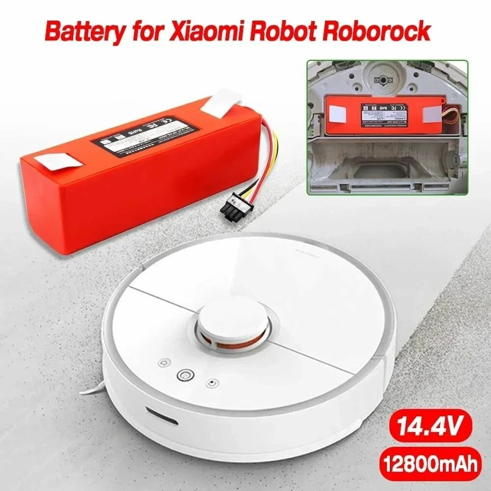 Аккумуляторные Батареи Xiaomi Аккумулятор для робота-пылесоса For Xiaomi Roborock 1S S5 S5 Max S6 Pure S7 S50 T60 14.4V 12800 mAh