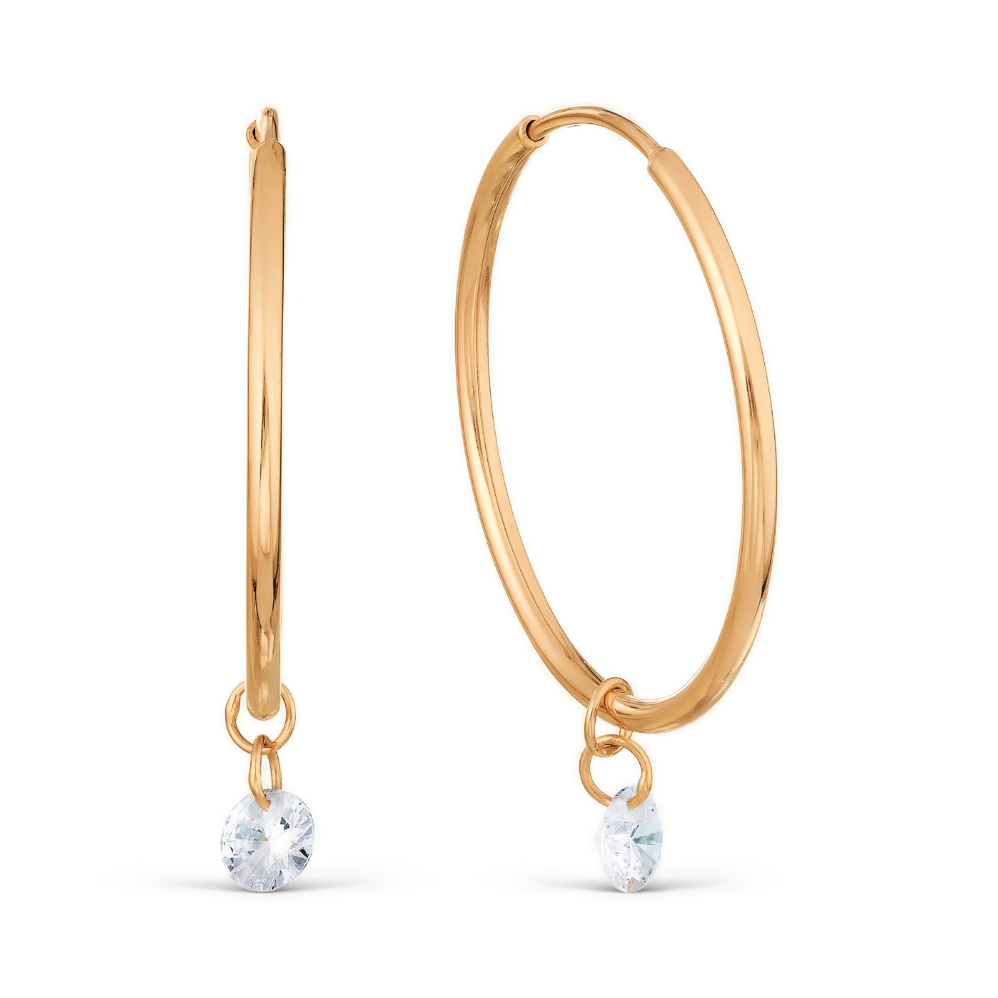 Серьги конго Diamant online, красное золото, 585 проба, фианит