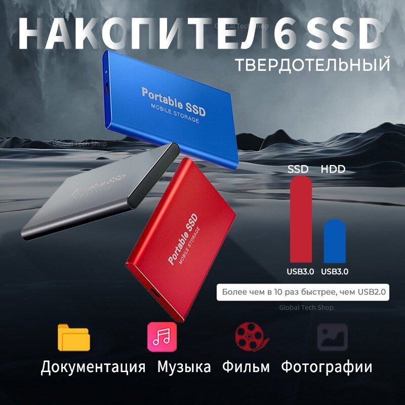 Внешний жесткий диск 2ТБ Portable SSD, USB 3.0 — фото 1