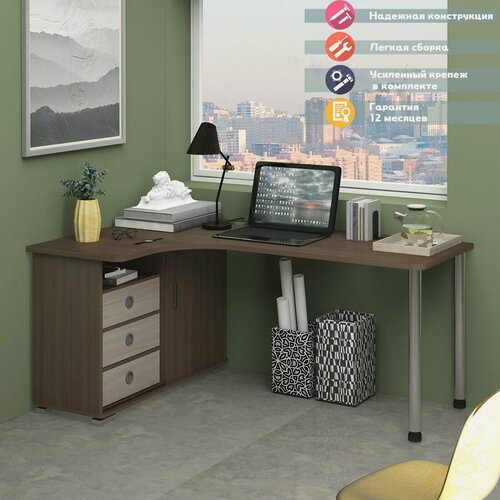 Изображение товара Стол компьютерный Мэрдэс СР-185СМ ШКШ-ЛЕВ Шамони-Ч/Карамель/Шамони-Ч, с ящиками, угловой