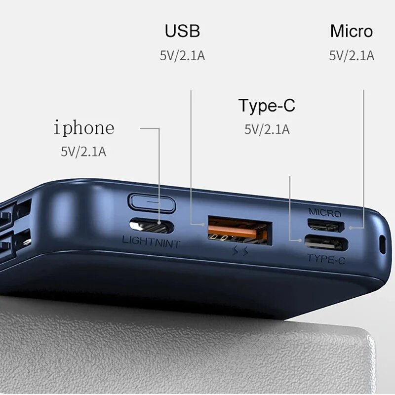 Xiaomi Power Bank 50000 мАч Беспроводная зарядка Magsafe Power Bank Магнитная зарядка Встроенный провод Аккумулятор мобильного телефона для Iphone, White 50000mAh — фото 1