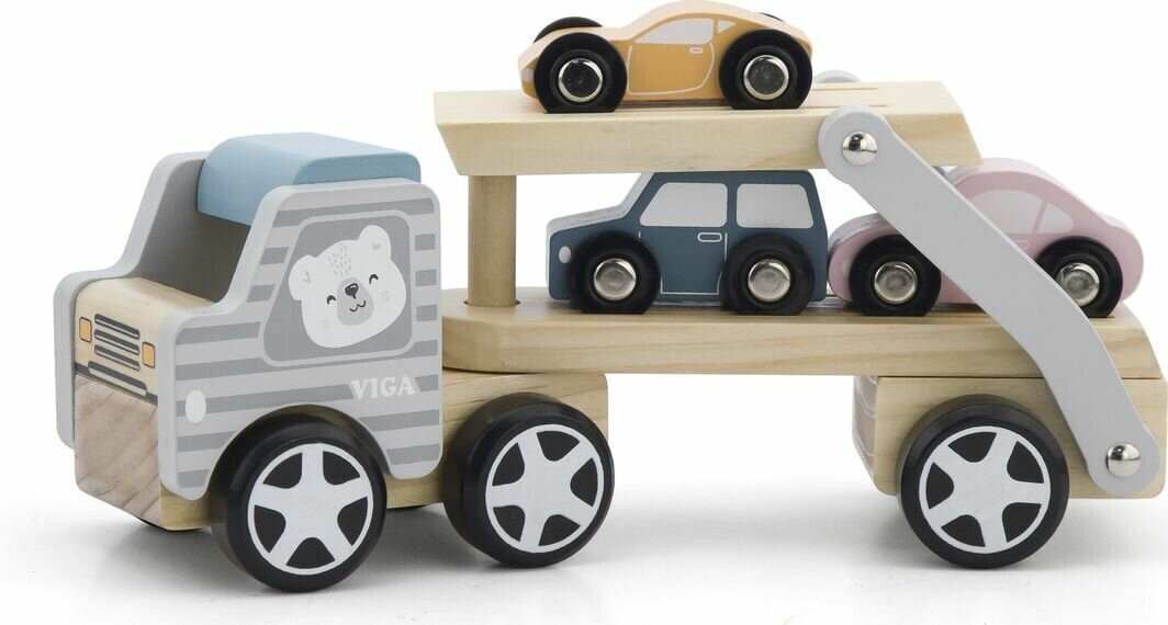 Автовоз Polar B "Трейлер", дерево, с машинками, в коробке