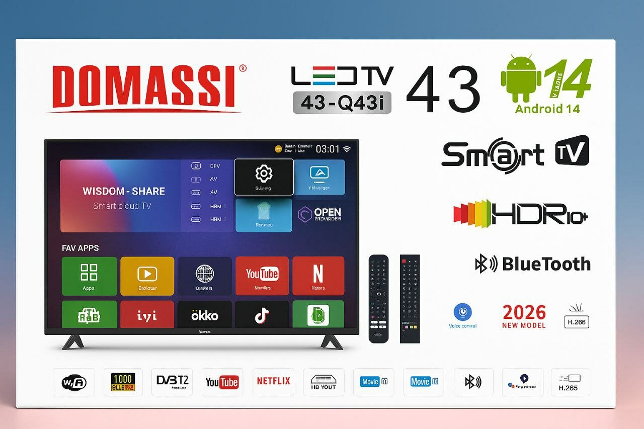 Телевизор 43 DOMASSI Q43i, Full HD, Android 14, 60Гц, диагональ 43" ITALIAN technologies
