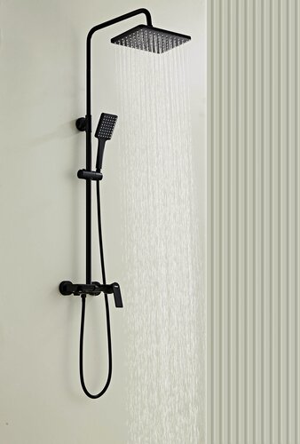 Изображение товара Душевая система с тропическим душем, смесителем и ручной лейкой, латунь, черный