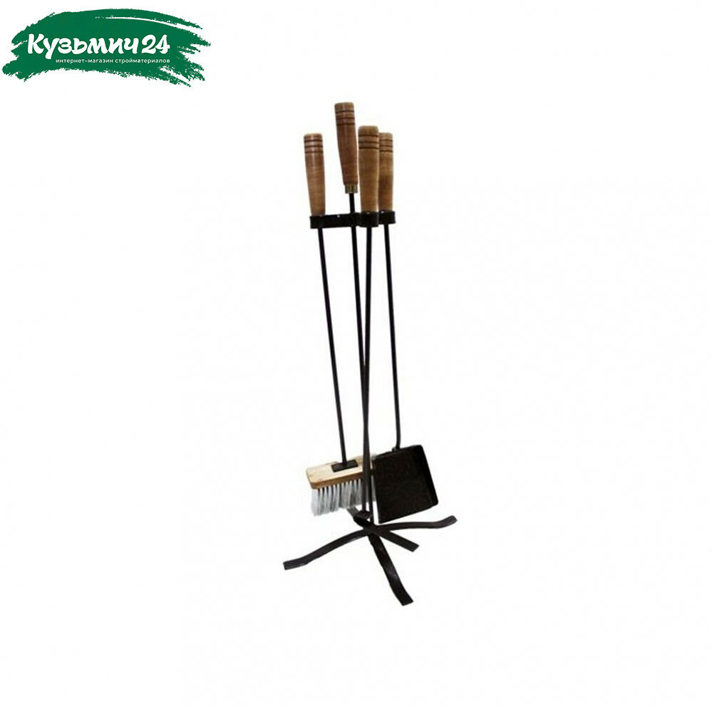 Каминный набор 3 предмета №1 щетка совок кочерга сталь черный