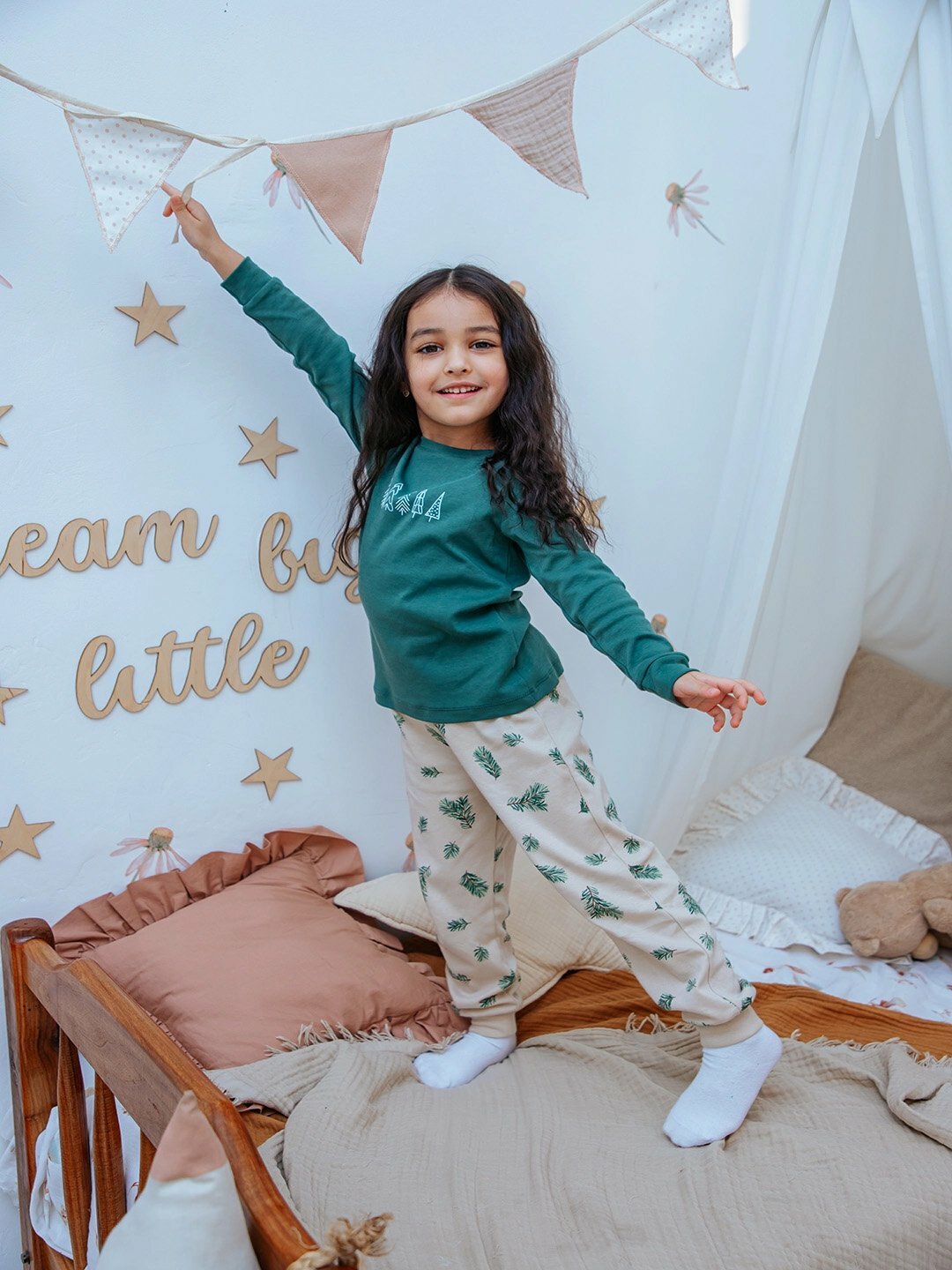 Пижама neo, размер 92, зеленый/бежевый — фото 1