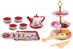 Детский игровой набор Веселое чаепитие, яркий набор с аксессуарами, детская посуда, FCJ0987838, красно-белый набор