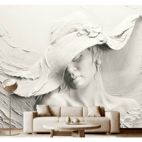 Фотообои на стену флизелиновые 3D Модный Дом Красотка в стильной шляпке 300x260 см (ШxВ), фотообои скульптура, искусство
