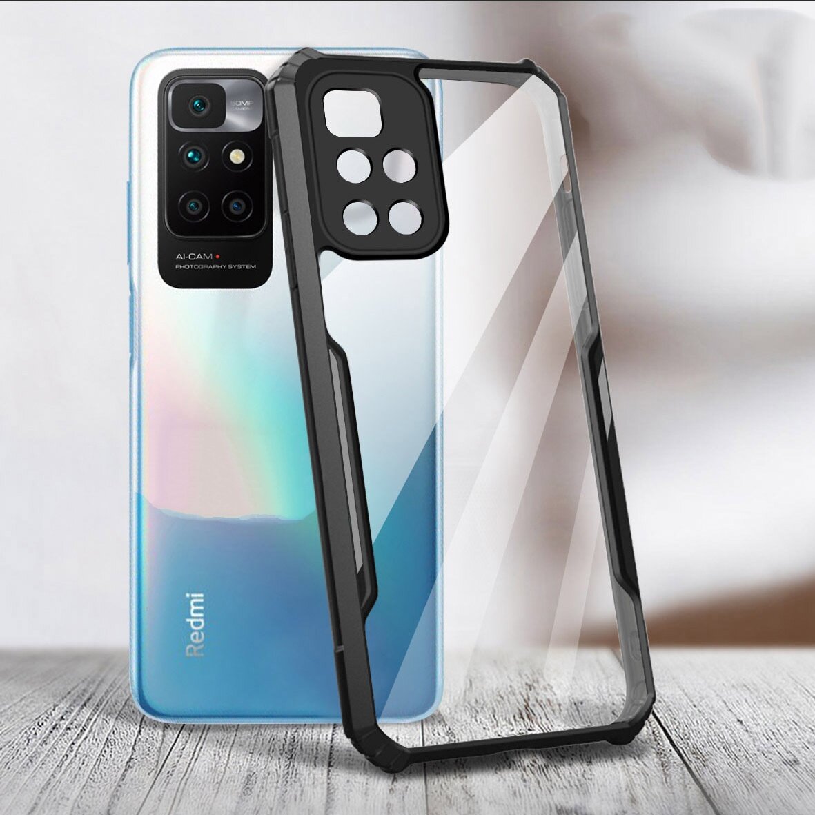 Защитный чехол накладка для Xiaomi Redmi 10 / Redmi 10 Prime из силикона прозрачная с черной окаемкой