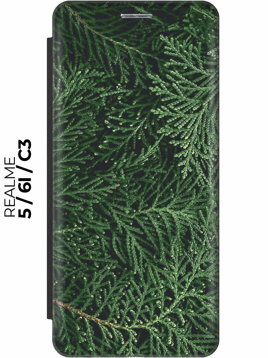 Чехол-книжка Хвоя на realme 5 / 6i / C3 / Рилми 5 / 6 ай / С3 черный