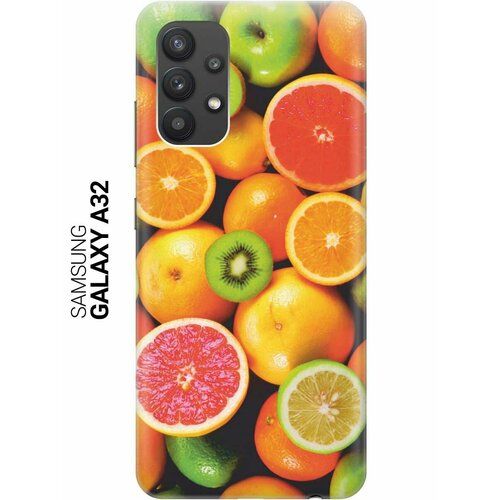 Ультратонкий силиконовый чехол-накладка для Samsung Galaxy A32 с принтом "Сочные фрукты" красный, желтый