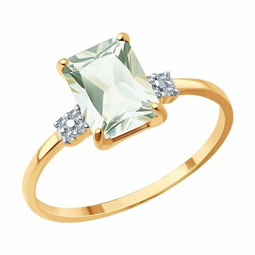 Кольцо Diamant, красное золото, 585 проба, фианит, празиолит, размер 18.5