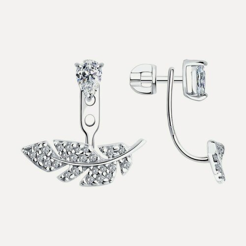 Изображение товара Серьги двусторонние, серебро, 925 проба, родирование, фианит