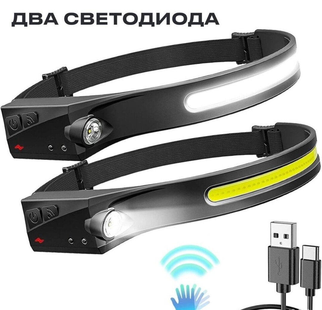 Мощный налобный фонарь Take Easy с USB зарядкой и с аккумуляторными батареями, влагозащита, включение по взмаху, гибкий для рыбалки и охоты