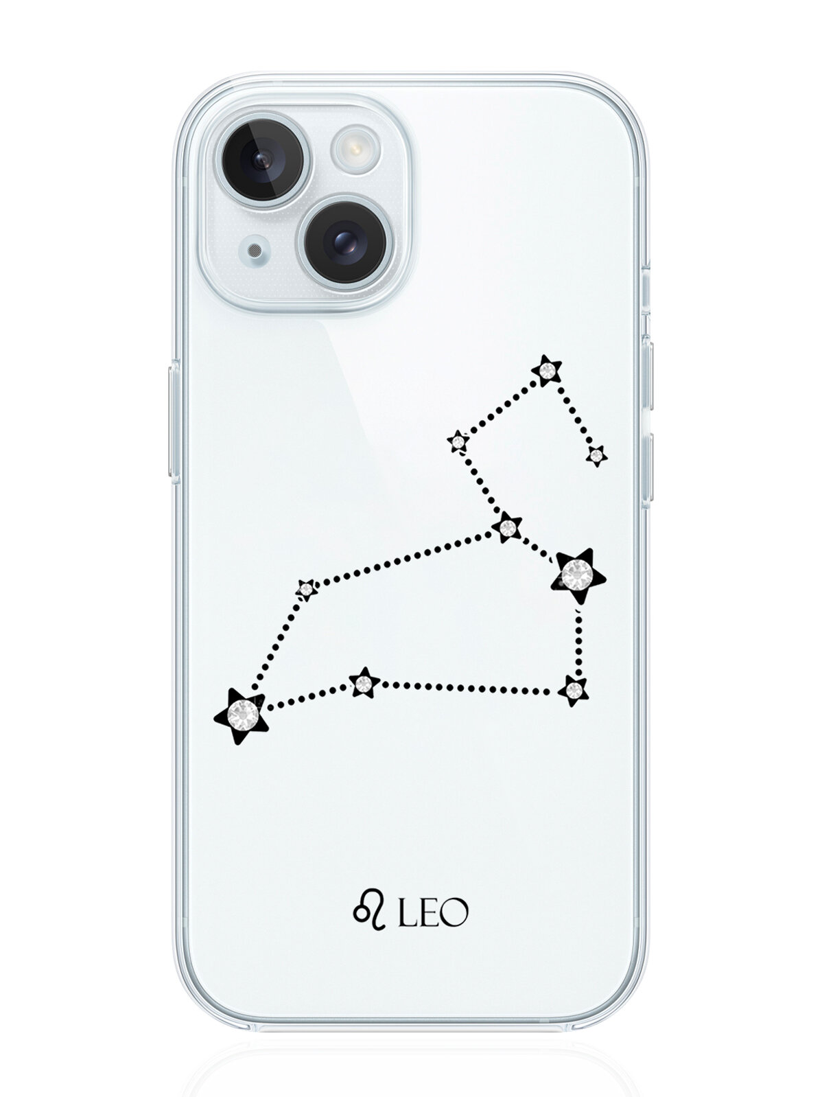 Чехол для смартфона iPhone 15 прозрачный силиконовый с инкрустацией кристаллами Lux Знак зодиака Лев Leo