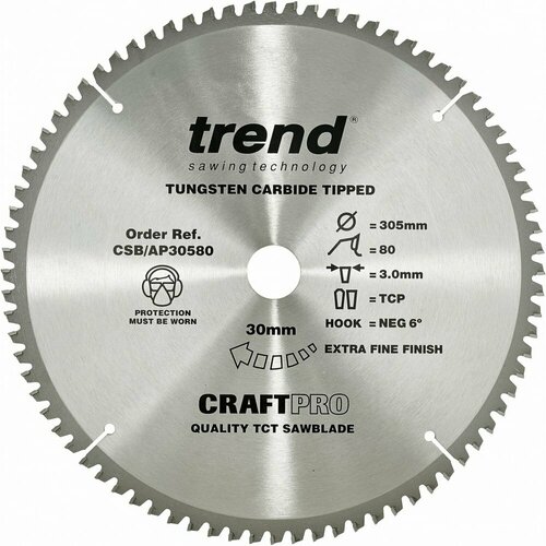 Пильный диск 305 мм 80 зубьев по алюминию и пластику TREND CSB/AP30580