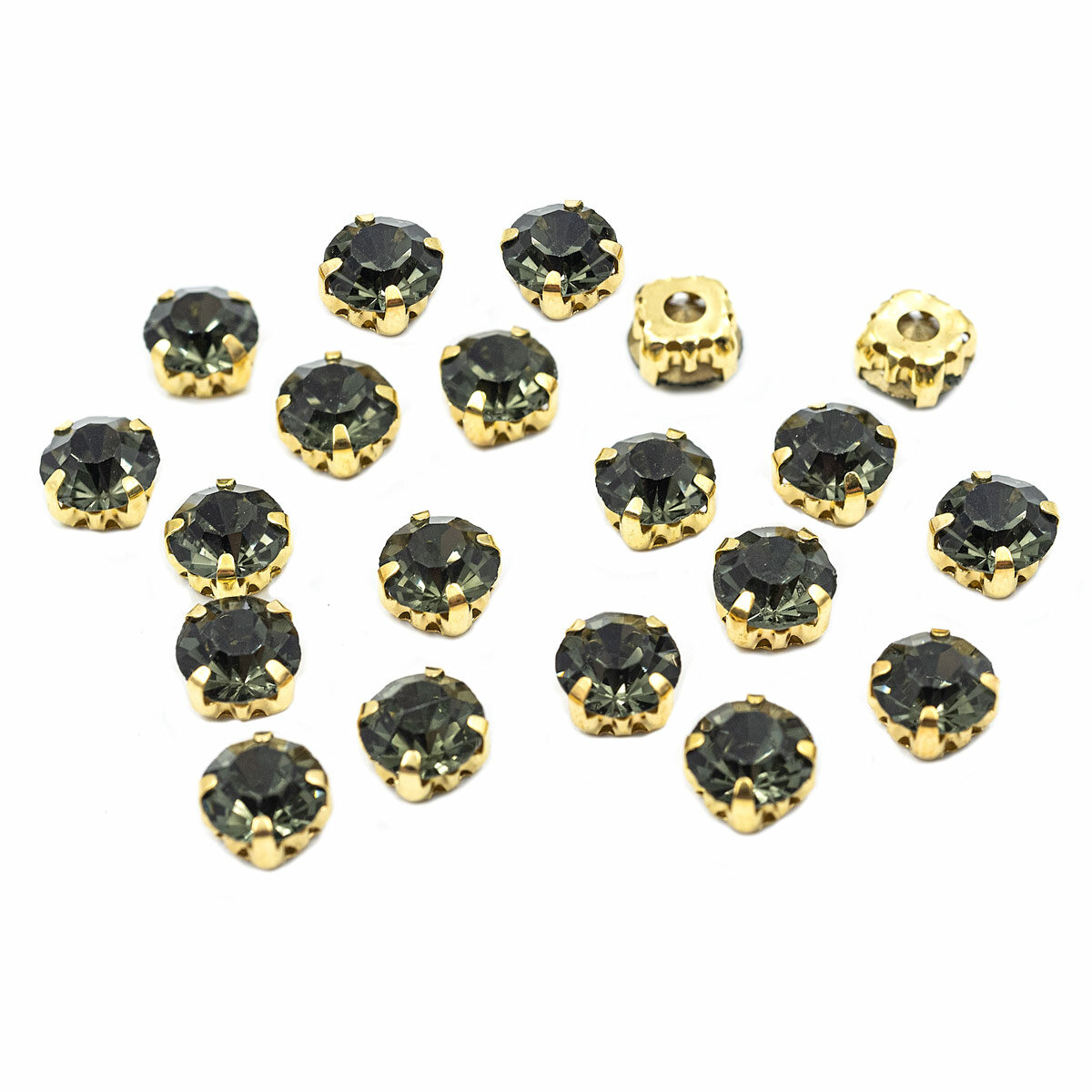 Хрустальные стразы в цапах круглые 8 мм, золото, Astra&Craft, 4AR167/168 (39 дымчато-серый), 20 шт