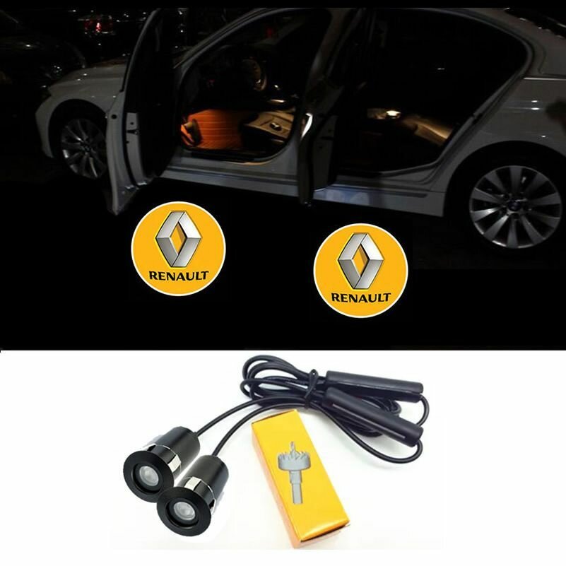 Светодиодная подсветка для двери автомобиля врезной проектор с логотипом Рено