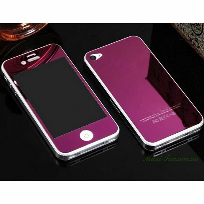 Защитные стекла зеркальные Front & Back для Apple iPhone 4 / 4S , айфон 4, 4s фиолетовые 2 в 1