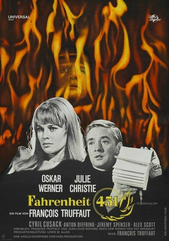 Плакат постер на бумаге 451 градус по Фаренгейту (Fahrenheit 451) Франсуа Трюффо. Размер 30 х 42 см