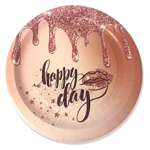 Одноразовая посуда для праздника Пати Бум Набор тарелок бумажных Happy Day 23см 6шт/уп 6073251 2 упаковки