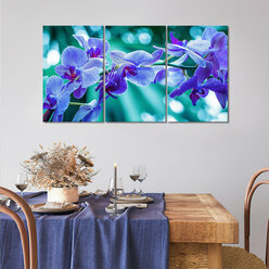Модульная картина/Модульная картина на холсте/Модульная картина в подарок/Красочная синяя орхидея - Colorful Blue Orchid 90х50