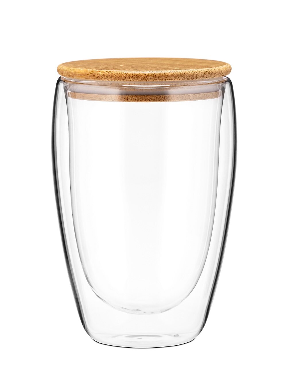 фото Стакан TECO TC-G026 350 мл с двойными стенками из стекла с бамбуковой крышкой