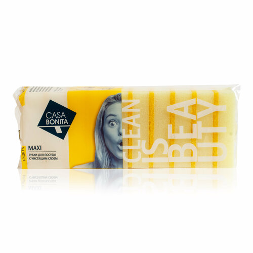 Губка для посуды CASA BONITA MAXI поролон 96х64х27, 10 шт