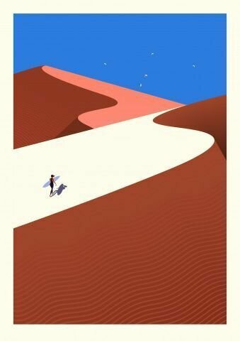 Плакат постер на бумаге Surfing in the desert-Серфинг в пустыне. Размер 30 х 42 см