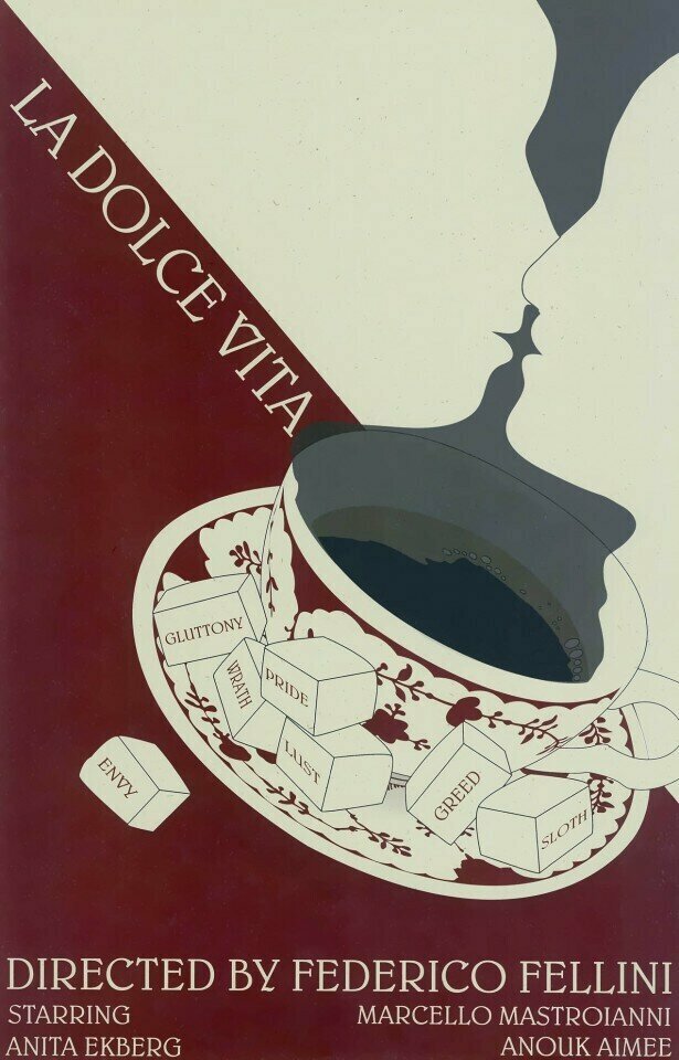 Плакат постер на бумаге La Dolce Vita Сладкая жизнь. Размер 30 х 42 см