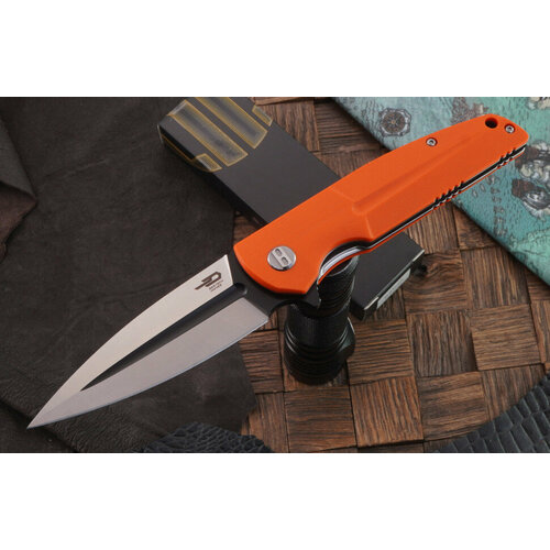 фото Складной нож bestech knives fin, сталь 14c28n, рукоять оранжевый g-10 bg34b-2