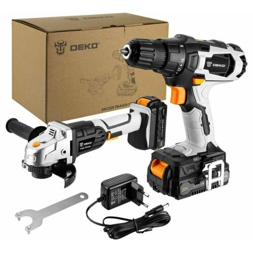 Набор инструмента DEKO аккумуляторная дрель-шуруповерт DKCD20 аккумуляторная угловая шлифмашина DKAG20-125 063-4204 1459000₽
