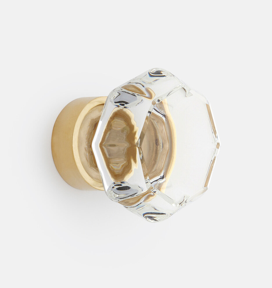 Ручка-кнопка Rejuvenation Octagon Octagon Glass d.3.2 Unlacquered Brass 1997637 (C7784)