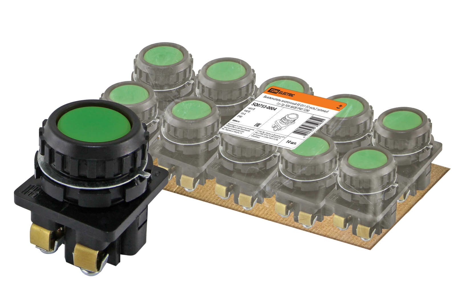 фото Выключатель кнопочный КЕ 011-У2-исп.2 зеленый 1з+1р 10A 660B IP40 TDM Electric (SQ0753-0004)