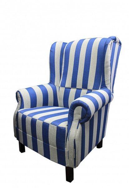 Кресло Ля Нэж с широкой голубой полосой, хлопковый гобелен, 84х82х102 см.