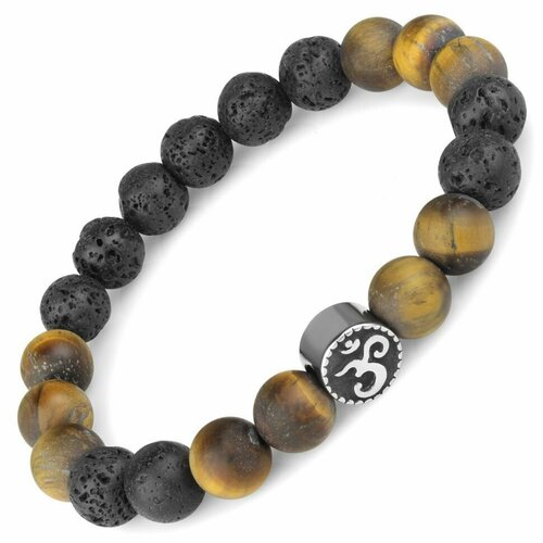 фото Браслет everiot, вулканическая лава, тигровый глаз, размер 20 см, коричневый