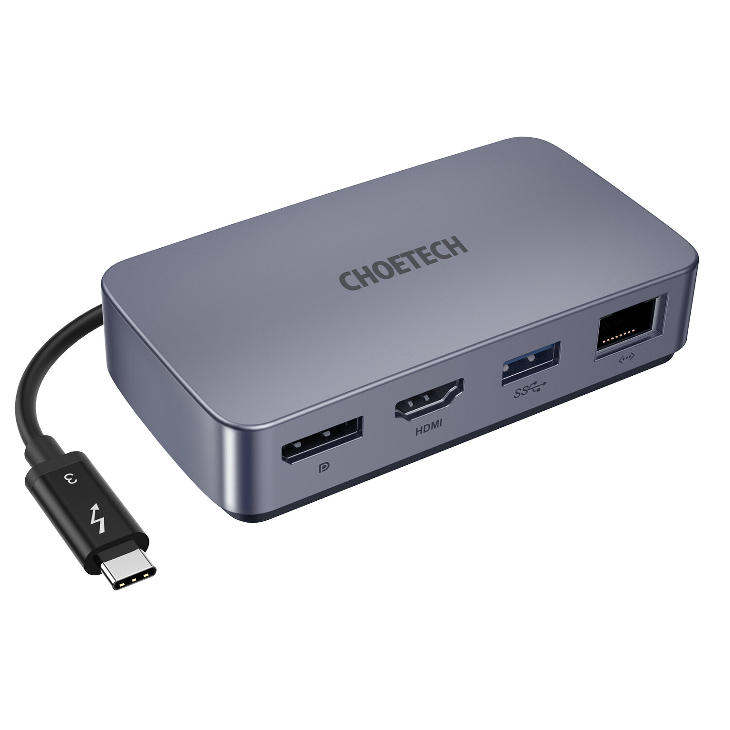 Док-станция Choetech Thunderbolt 3 в дорогу, 1x DP, 1x HDMI, 1x USB-A 3.1, 1x Ethernet, цвет серый (HUB-M12)