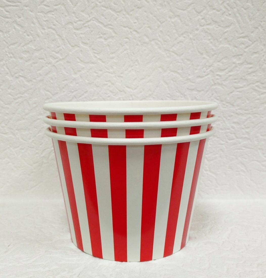 фото Контейнер бумажный, миска для курицы фри, 900мл, красно-белое ведерко, 25шт