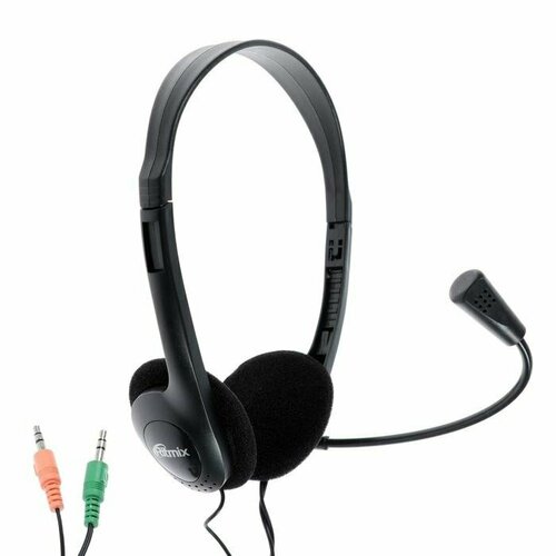 Наушники Ritmix RH-512M компьютерные микрофон 105 дБ 16 Ом 35 мм 18 м черные комплект из 3 шт 1895₽