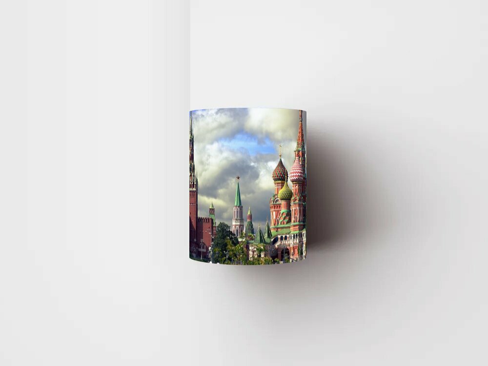 Кружка с рисунком, принтом "Москва, спасская башня, собор василия блаженного" 320 мл.