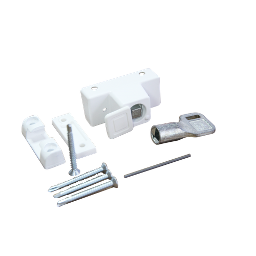 фото Замок блокировочный для пластиковых окон с ключами белый 121591 тундра