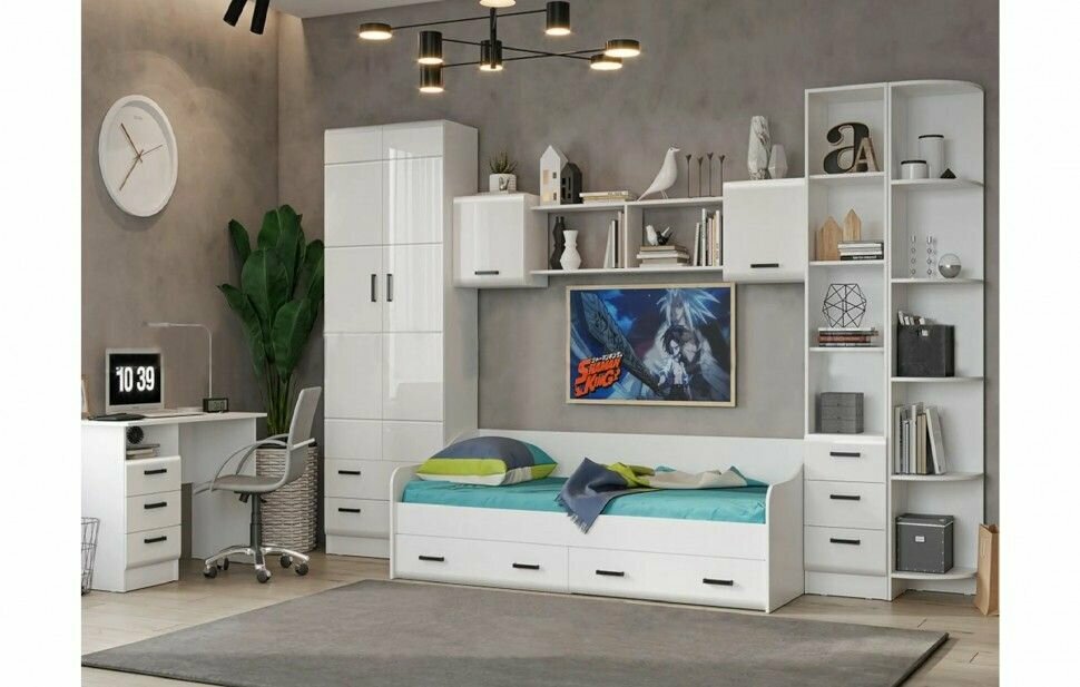 Комплект мебели для детской Вега NEW Белый/Белый глянец