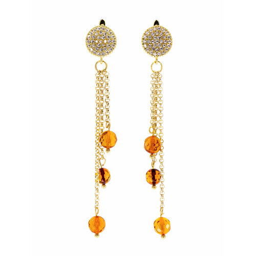 Серьги с подвесками Gem Spirit, янтарь, размер/диаметр 80 мм., желтый, золотой