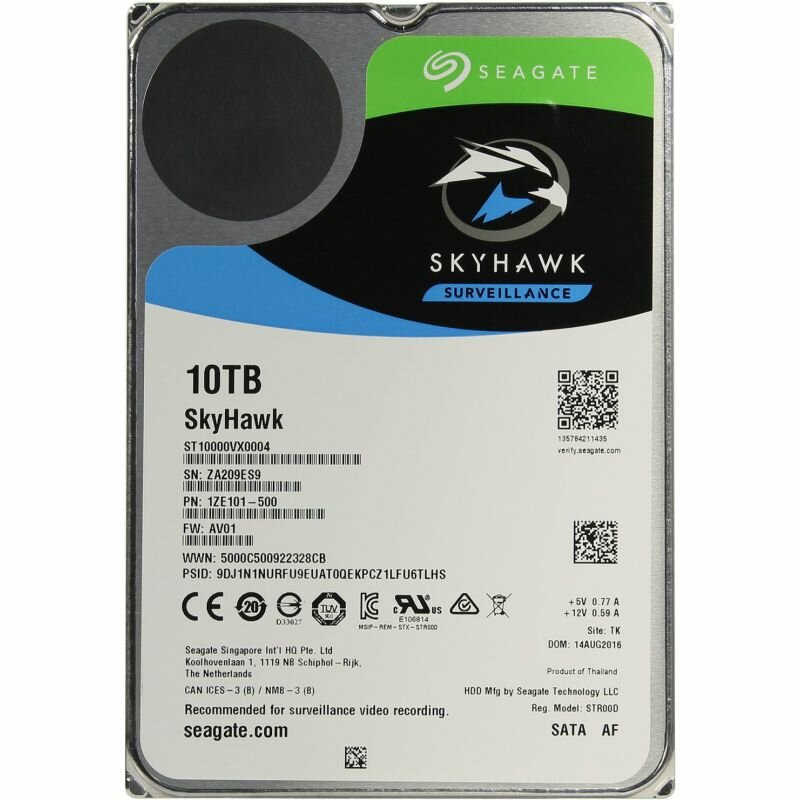 Жесткий диск Seagate Skyhawk ST10000VX0004 SATA-III/10Tb/7200rpm/256Mb/3.5