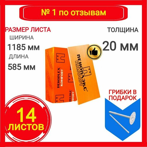 Утеплитель Пеноплекс 20 мм Комфорт 14 плит 9,8м2 из пенополистирола для стен, крыши, пола