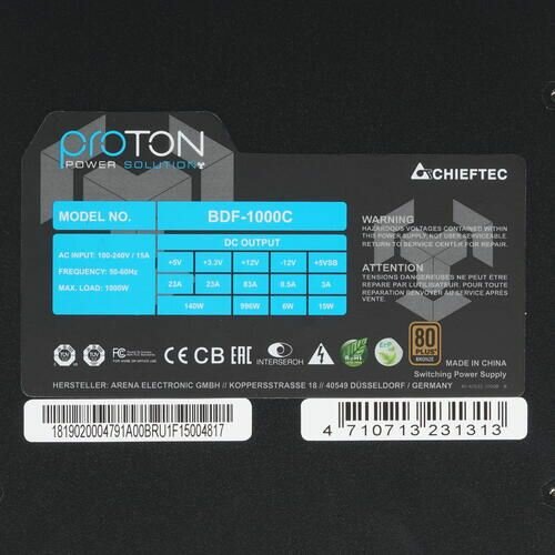 CHIEFTEC Proton BDF-1000C, 1000Вт, 140мм, черный, retail