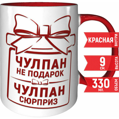 Кружка Чулпан не подарок Чулпан сюрприз - с красной ручкой и красная внутри