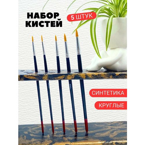 Кисти для рисования художественные AXLER Art набор 5 шт для акриловых красок акварели и гуаши синтетика круглые 363₽